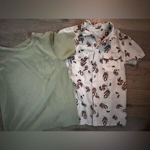 Boys Green Ribbed Top & Floral Button-Up Shirt